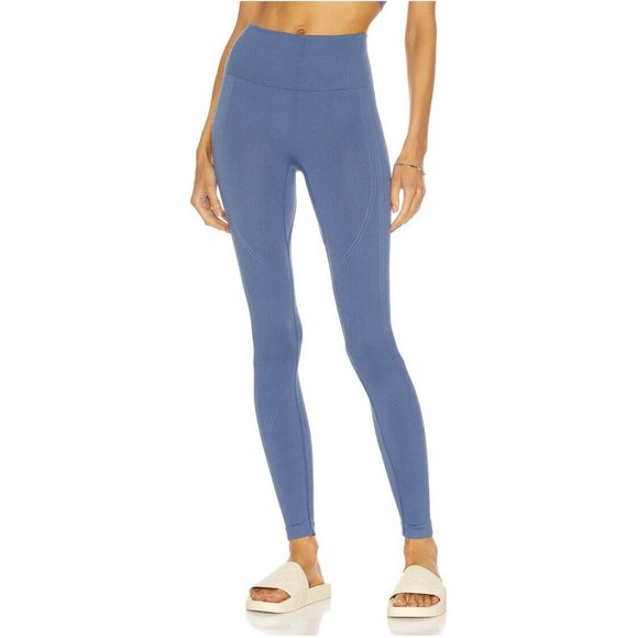 ALALA Rib Seamless Tight Leggings Blue Work Out - Picture 1 of 4